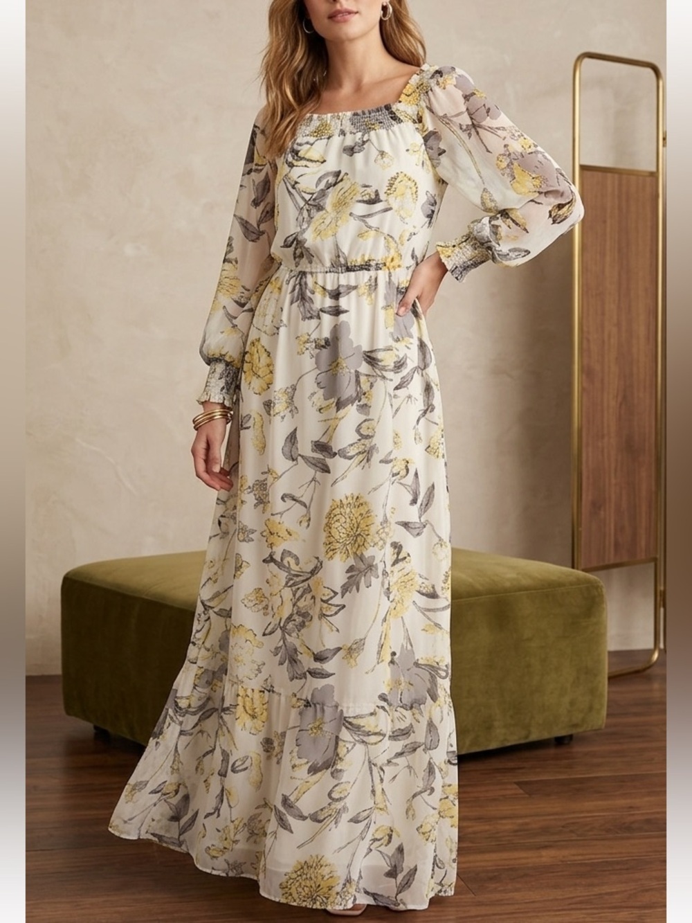 Polagram Sheer Floral Maxi Dress S - Flowy Boho Beach Coverup